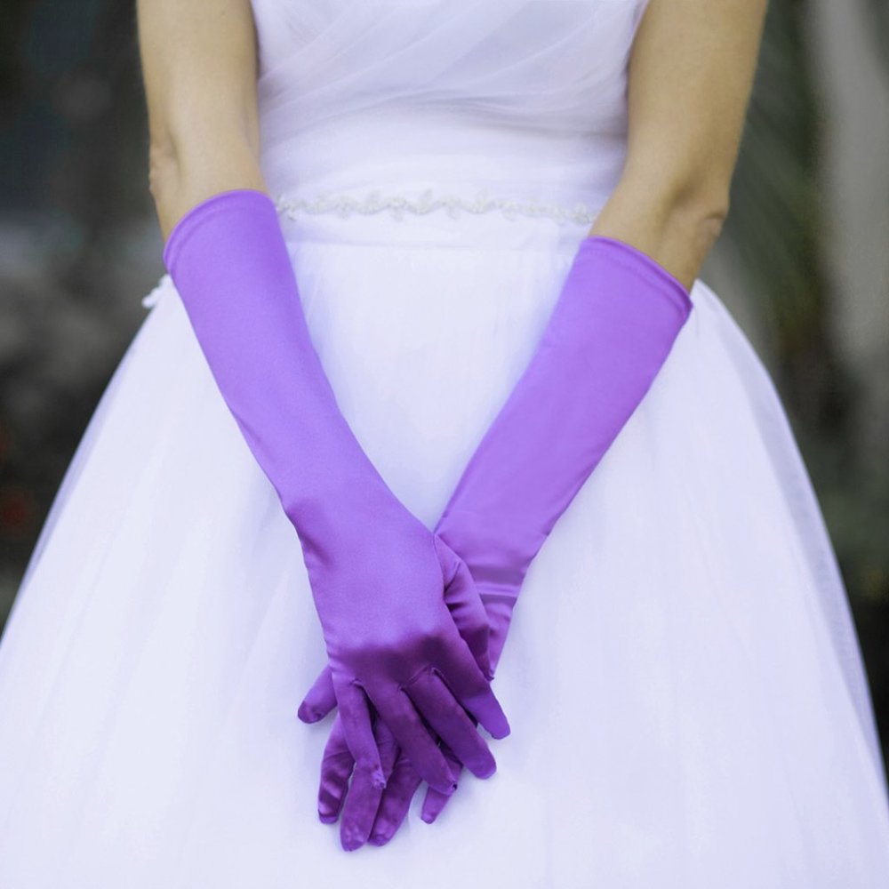 Medium Satin Wedding Gloves, Purple
